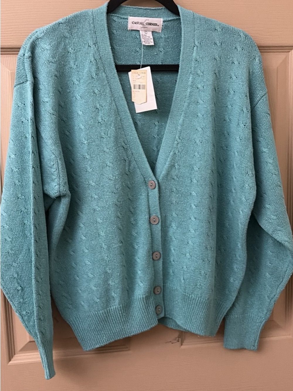 New Vintage Casual Corner Women's Aqua Button-Up V-Neck Cardigan Sweater